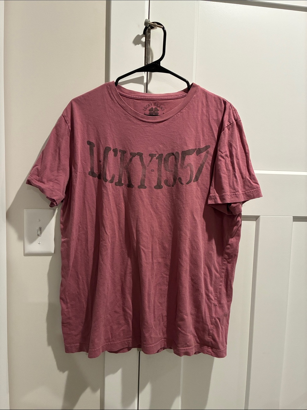 Lucky Brand Men's Crew Neck Tee in Rose Pink with Graphic